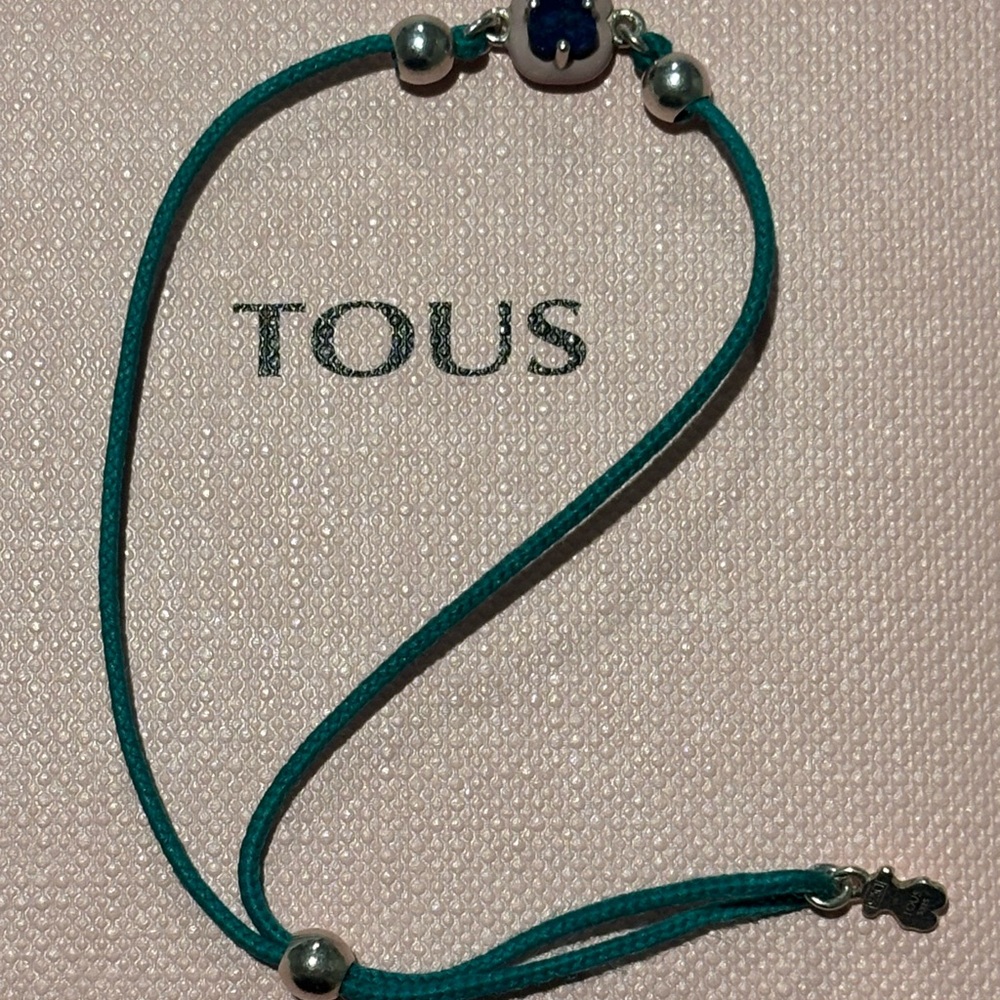 TOUS Green Cord Bracelet with Silver Beads